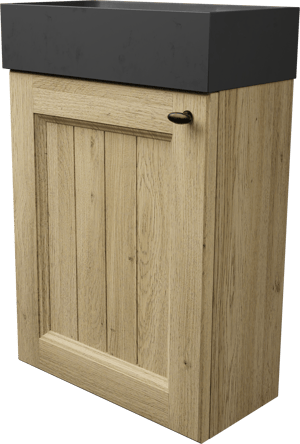 Balmani Lemon hängendes WC-Möbel-Set, 42 x 21 cm, Eiche verwittert, mit Dama Waschtisch in poliertem Granit