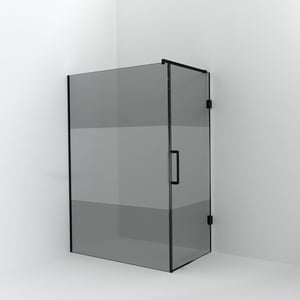Balmani Modular douche à l'italienne avec porte: 140 x 200 cm avec porte 90 cm, Verre fumé avec bande matte, Profil Noir mat
