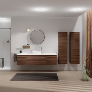 Balmani Forma Badmöbel Set mit Stretto Waschtischplatte für Aufsatzwaschbecken