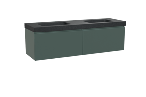 Balmani Sfera hängendes Möbelstück Set: 180 x 55 cm, Forest, mit Napoli Doppelwaschtisch, Schwarzes Granit