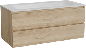 Balmani Lucida meuble salle de bains suspendu 120 x 55 cm chêne brut avec Tablo Strada plan simple en marbre composite blanc mat
