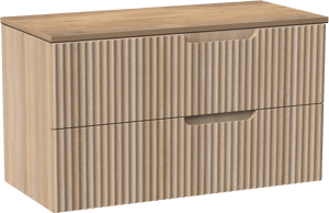 Linie Ribbo meuble salle de bains suspendu 100 x 46 cm chêne clair avec Lado tablette simple ou double en mélaminé chêne naturel, Nervure circulaire symétrique verticale