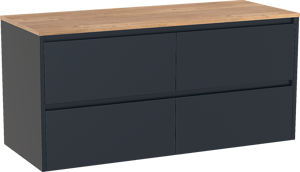 Storke Seda zwevend badkamermeubel 130 x 52 cm nachtblauw met Panton enkel of dubbel tablet in melamine ruwe eik