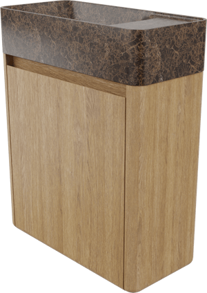 Balmani Fara hängendes WC-Möbel-Set, 45 x 22 cm, Eiche Natur, mit Fara Waschtisch in Dark Emperador Marmor