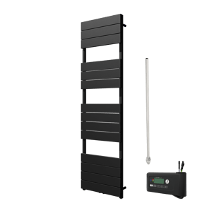 Vipera Teide Einzel Handtuchheizkörper 50 x 180 cm Elektrische Heizung schwarz matt Seiten- und Mittelanschluss 800W, inkl. Widerstand