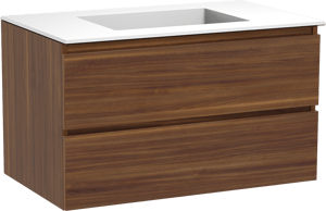 Balmani Lucida meuble salle de bains suspendu 90 x 55 cm noyer américain avec Tablo Stretto plan simple en solid surface blanc mat
