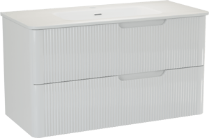 Linie Curvo hängendes Möbelstück Set: 100 x 46 cm, Weiβ glänzend, mit Baro Curvo Einzelwaschtisch Keramik Weiβ glänzend, Vertikale symmetrische runde Rippe