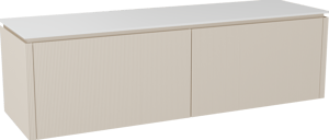 Balmani Eclips meuble salle de bains suspendu 180 x 55 cm Sandbeige avec Stretto tablette simple ou double en Solid Surface blanc mat, Nervure droite symétrique verticale