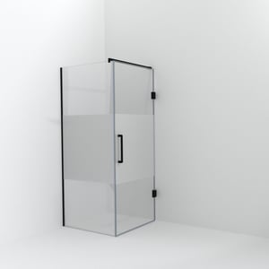 Balmani Modular douche à l'italienne avec porte: 90 x 200 cm avec porte 90 cm, Verre transparent avec bande matte, Profil Noir mat