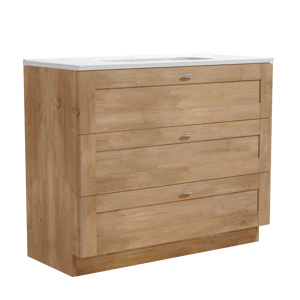 Linie Classo freistehendes Möbelstück Set: 100 x 46 cm, Naturbelassene Eiche, mit Baro Einzelwaschtisch, Porzellan Weiß glänzend