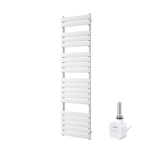 Vipera Vulcan enkele handdoekradiator 50 x 180 cm elektrische verwarming mat wit zij- en middenaansluiting 800W, weerstand inbegrepen