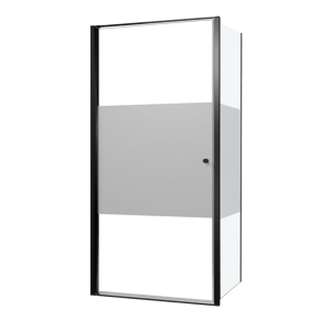 Luca Varess Kuresa douchehoek met draaideur met vaste zijwand 100 x 90 x 200 cm helder glas met matte strook en mat zwarte profielen