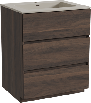 Storke Edge freistehendes Möbelstück Set: 65 x 52 cm, Nussbaum, mit Diva Einzelwaschtisch, Top Solid Seidengrau