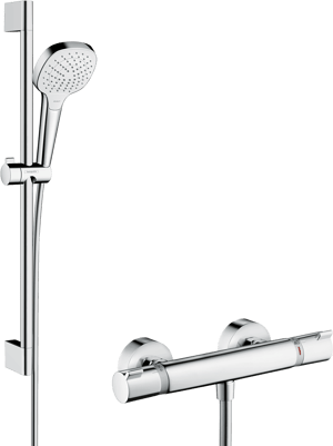 Hansgrohe Croma Select E barre de douche avec pommeau de douche 11cm 3 fonctions jet chrome brillant