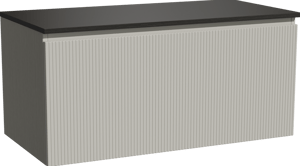 Storke Ribs meuble salle de bains suspendu 105 x 52 cm soie grise avec Panton tablette simple en mdf enduit de poudre noir mat, Nervure droite symétrique verticale
