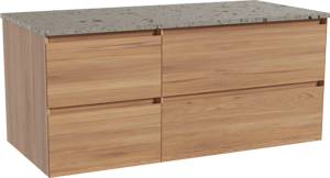 Balmani Mitra zwevend badkamermeubel 120 x 55 cm teak met Stretto enkel of dubbel tablet in terrazzo greige terrazzo
