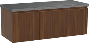 Balmani Sfera hängendes Möbelstück Set: 135 x 55 cm, Amerikanischer Nussbaum, mit Rock Waschtisch rechts, Schwarzes Granit