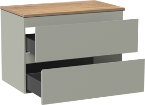 Linie Lado zwevend badkamermeubel 80 x 46 cm greige met Lado enkel tablet in melamine natuur eik