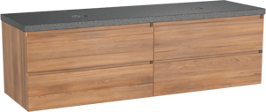 Balmani Mitra meuble salle de bains suspendu 180 x 55 cm teck avec Rock tablette double en granit noir