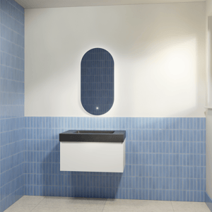 Storke Edge hängendes Möbelstück Set: 75 x 52 cm, Weiß matt, mit Scuro High Einzelwaschtisch, Quarz Schwarz matt und Somma Badspiegel