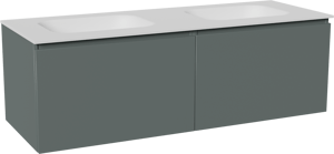 Balmani Sfera zwevend badmeubel 150 x 55 cm forest met Tablo Arcato dubbele wastafel in solid surface mat wit