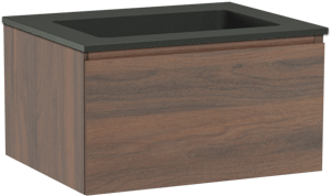 Storke Edge hängendes Möbelstück Set: 65 x 52 cm, Nussbaum, mit Scuro Einzelwaschtisch, Quarz Schwarz matt