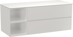 Storke Edge meuble salle de bains suspendu 130 x 52 cm blanc brillant avec Tavola tablette simple ou double en solid surface blanc mat