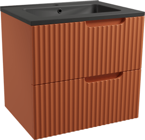 Linie Ribbo meuble salle de bains suspendu 60 x 46 cm cotto avec Vano plan simple en marbre composite noir mat, Nervure circulaire symétrique verticale