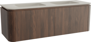 Balmani Moon meuble salle de bains suspendu 160 x 55 cm noyer américain avec Moon double vasque en top solid soie grise