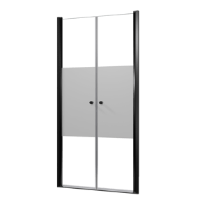 Luca Varess Kuresa douche pendeldeur 100 x 200 cm helder glas met matte strook mat zwart profiel