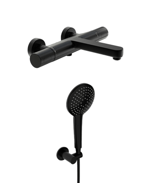 Blaufoss Apollo Thermostat-Badewannenarmatur: Wandmontage, Schwarz matt