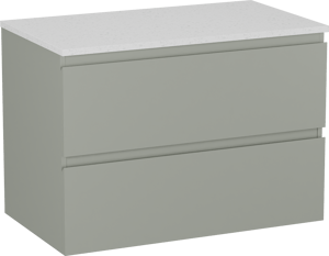 Linie Lado zwevend badkamermeubel 80 x 46 cm greige met Lado enkel tablet in melamine terrazzo wit
