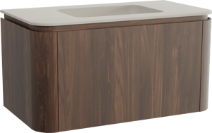 Balmani Moon zwevend badmeubel 100 x 55 cm amerikaans notenhout met Moon enkele wastafel in top solid zijdegrijs