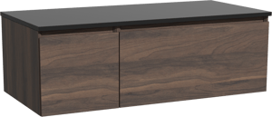 Storke Edge zwevend badmeubel 110 x 52 cm notenhout met Panton enkel wastafelblad in gepoedercoate mdf mat zwart