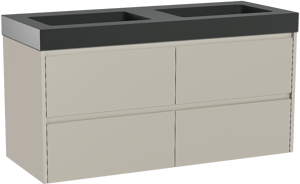 Storke Seda hängendes Möbelstück Set: 130 x 52 cm, Seidengrau, mit Scuro High Doppelwaschtisch, Quarz Schwarz matt