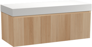 Balmani Idra zwevend badmeubel 135 x 55 cm naturel eiken met Dominus enkel of dubbel wastafelblad in solid surface mat wit