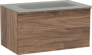 Balmani Forma hängendes Möbelstück Set: 90 x 55 cm, Amerikanischer Nussbaum, mit Tablo Strada Einzelwaschtisch, Marmorkomposit, Seidengrau, Horizontale symmetrische gerade Rippe