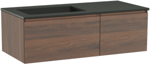 Storke Edge hängendes Möbelstück Set: 110 x 52 cm, Nussbaum, mit Scuro Waschtisch links, Quarz Schwarz matt