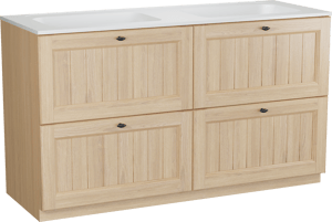 Balmani Lemon staand badkamermeubel 150 x 55 cm, fineer natuur eik met Tablo Strada dubbele wastafel in mat wit