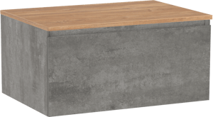 Storke Edge hängendes Möbelstück Set: 75 x 52 cm, Beton dunkelgrau, mit Panton Einzel Waschtischplatte, Melamin Rohe Eiche