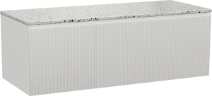 Balmani Fila meuble salle de bains suspendu 135 x 55 cm blanc mat avec Stretto tablette simple ou double en blanc/noir mat terrazzo, Nervure droite symétrique verticale