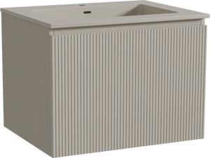 Storke Ribs hängendes Möbelstück Set: 65 x 52 cm, Seidengrau, mit Diva Einzelwaschtisch, Top Solid, Seidengrau, Vertikale symmetrische gerade Rippe