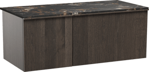Balmani Forma meuble salle de bains suspendu 120 x 55 cm chêne fumé avec Stretto tablette simple en marbre portoro gold, Nervure droite symétrique verticale