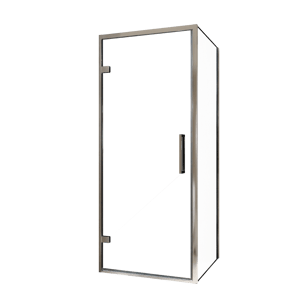 Balmani Senses Design douchehoek met linkse draaideur en vaste zijwand, 90 x 100 cm, Helder glas, Chroom profielen, met coating