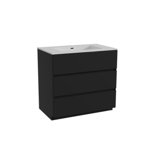 Storke Edge staand badmeubel 85 x 52 cm mat zwart met Diva enkele wastafel in composietmarmer hoogglans wit