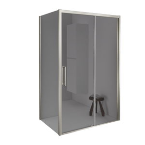 Balmani Senses Design Eckdusche: Schiebetür (Rechts) mit fixierte Seitenwand, 160 x 100 cm, Reflex-Spiegelglas, Profil Brushed CoolMetal