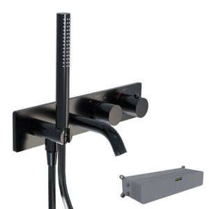 Blaufoss Round robinet de bain thermostatique encastré avec douchette Noir Mat incl élément intégré