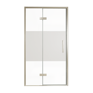 Balmani Senses Design Dusche Drehtür, Links, 120 cm x 210 cm, Klarglas mit mattiertem Streifen, Profil Brushed CoolMetal