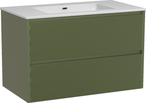 Storke Seda zwevend badmeubel 95 x 52 cm olijfgroen met Diva enkele wastafel in composietmarmer hoogglans wit