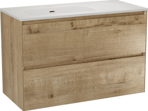 Balmani Mitra Compact meuble salle de bains suspendu 100 x 46 cm chêne brut avec Nostra plan vasque asymétrique à gauche en porcelaine blanc mat